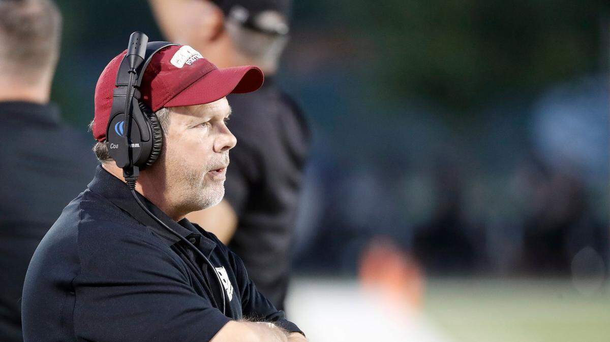 Keller Central head coach Mike Sports watches action in the first half of a District 4-6A high school football game at Keller ISD Stadium in Keller, Texas, Thursday, Oct. 06, 2022.