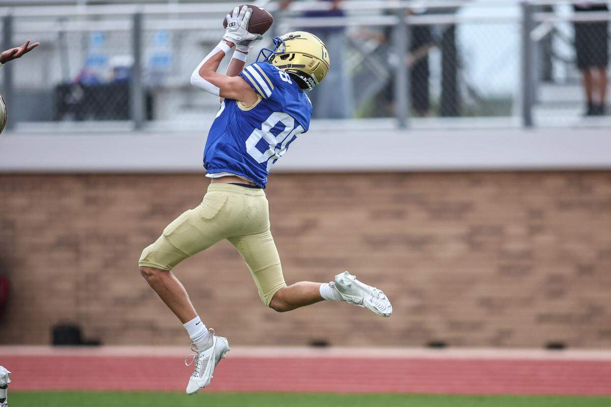 Boswell’s Porter Stephenson snags a long touchdown pass against Saginaw Friday at Boswell Pioneer Stadium. Special to the Star-Telegram / Tom Marvin