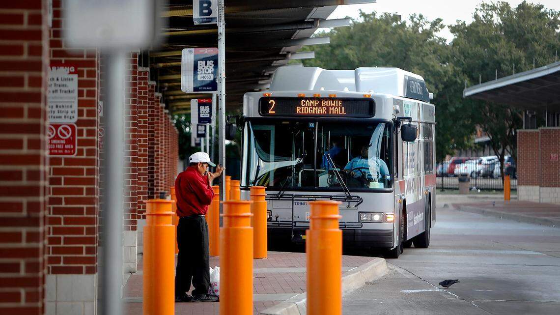 The Route 2 bus waits for passengers at Fort Worth Central Station on Wednesday, September 25, 2019.