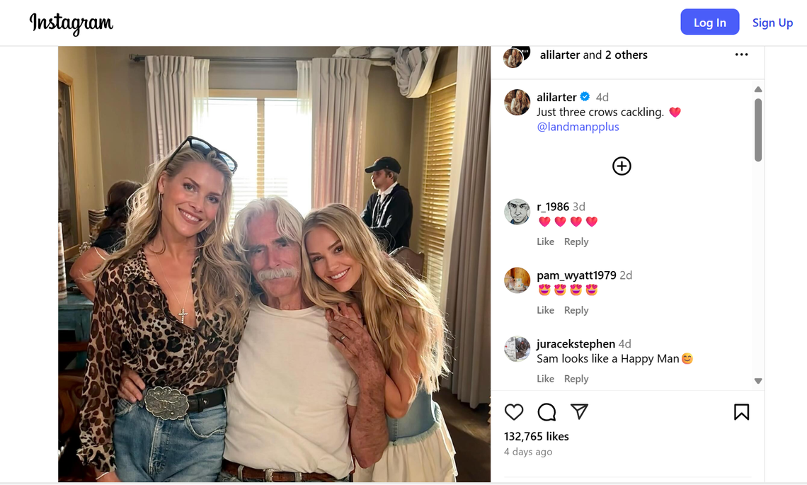 “Landman” cast members Ali Larter, Sam Elliott and Michelle Randolph.