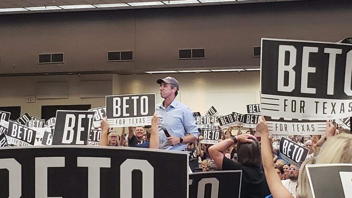 Texas governor candidate Beto O’Rourke speaks during his campaign stop in August at Will Rogers Memorial Center in Fort Worth.