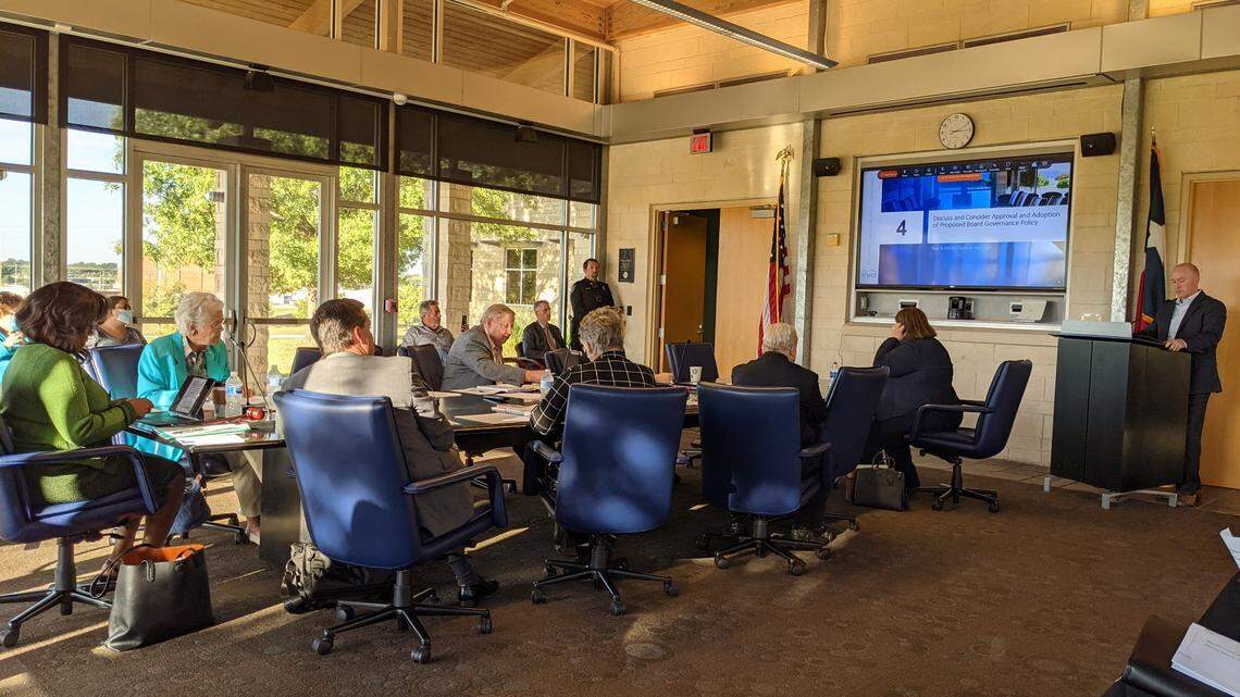 Tarrant Regional Water District General Manager Dan Buhman presents new governance policy changes to the board during its meeting on Tuesday.