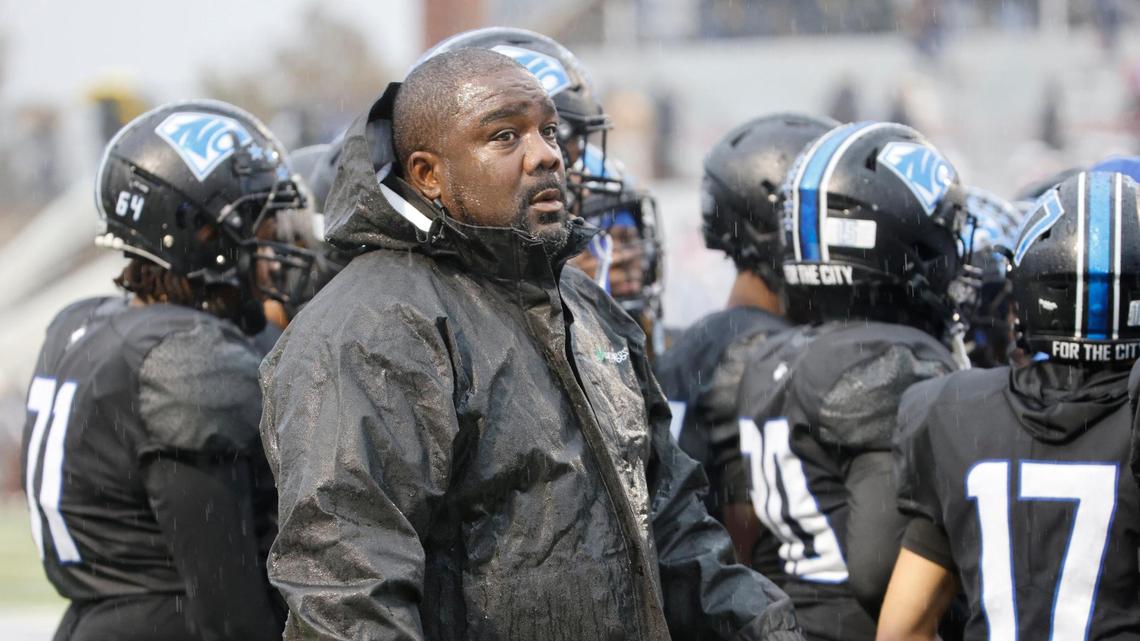 North Crowley head coach Ray Gates glances back to the sidelines durning a timeout during the UIL 6A D1 Quarterfinals at Vernon Newsom Stadium in Mansfield, Texas, Saturday, Dec. 07, 2024.