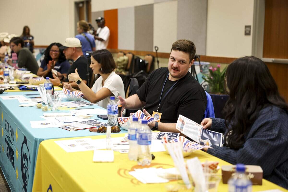 Members of the media, influencers and others judge State Fair of Texas' food finalists during the Big Tex Choice Awards on Tuesday, Aug. 18, 2026 in Dallas. The categories included savory, sweet, sipper and most creative.