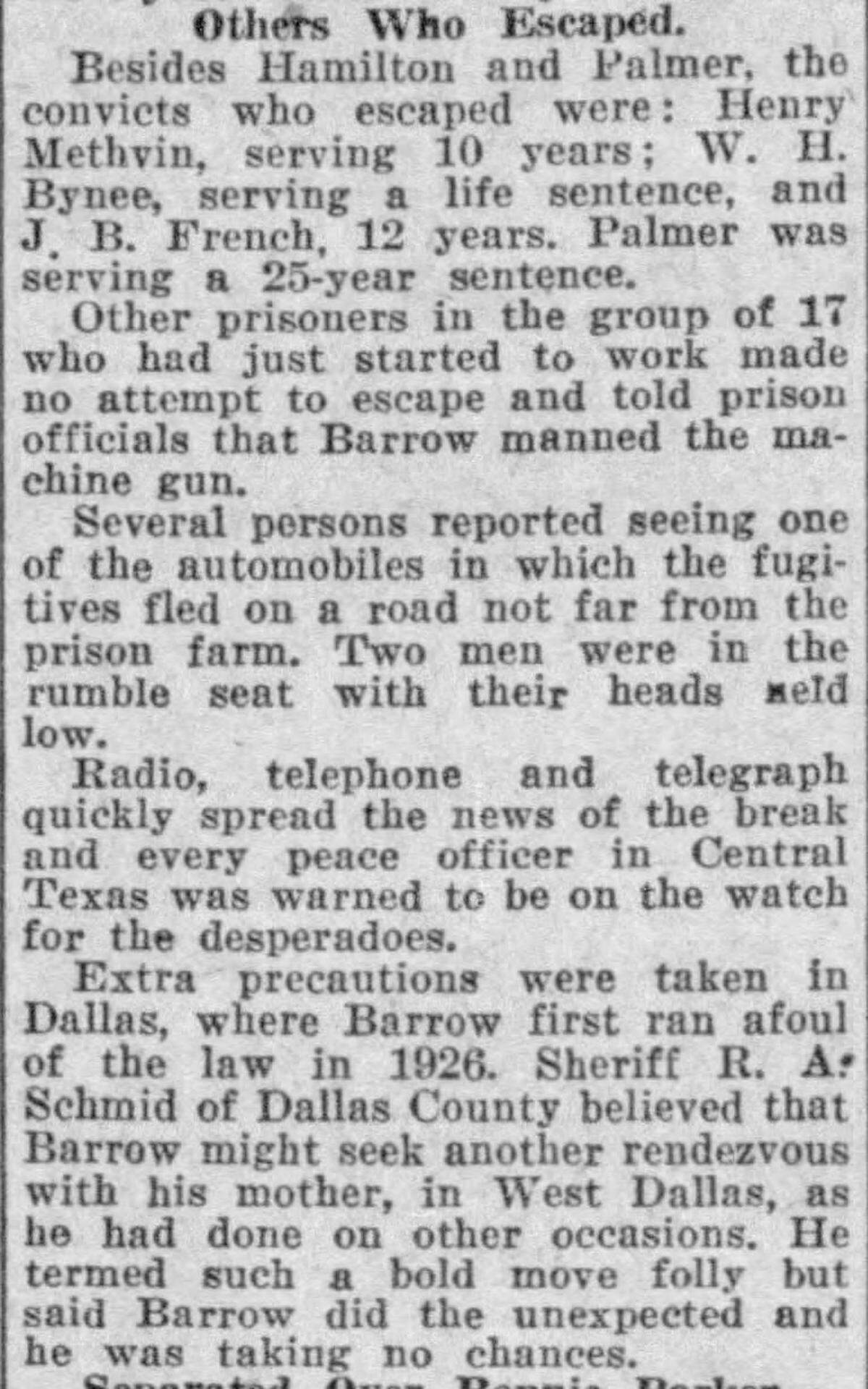 The Star-Telegram reported on Parker and Barrow’s hand in the Eastham State Prison break on Jan. 17, 1934.