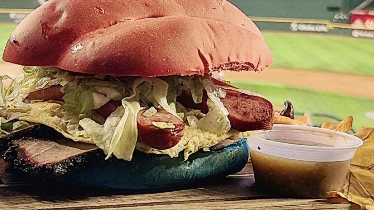 The “Big Tex” torta at Globe Life Field has brisket, a chili dog, an egg, lettuce-and-tomato, queso fresco, salsa and mayo, all on a bun from the legendary Marquez Bakery nearby.