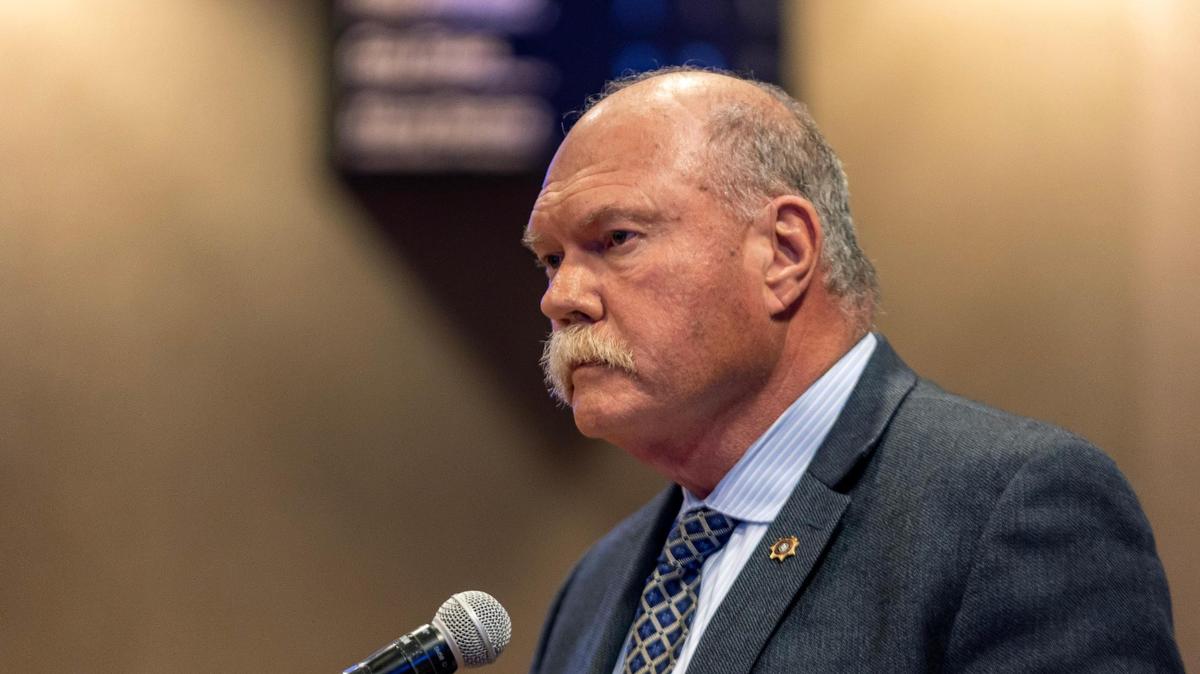 Tarrant County Sheriff Bill Waybourn speaks about the newly-created election integrity task force during Commissioners Court in Fort Worth on Tuesday, Feb. 21, 2023. Waybourn was one of three local leaders, along with County Judge Tim O’Hare and District Attorney Phil Sorrells, that announced the task force on Feb. 7.