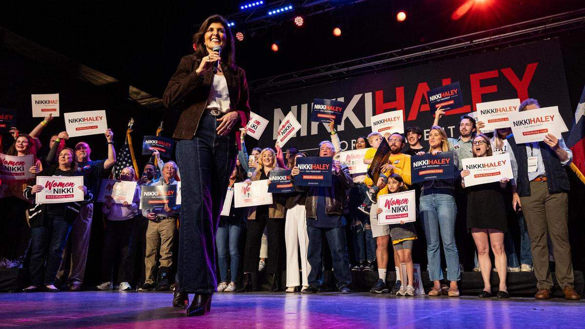 Republican presidential candidate Nikki Haley speaks to the crowd gathered at her presidential rally at the Southside Music Hall in Dallas on Thursday, Feb. 15, 2024.