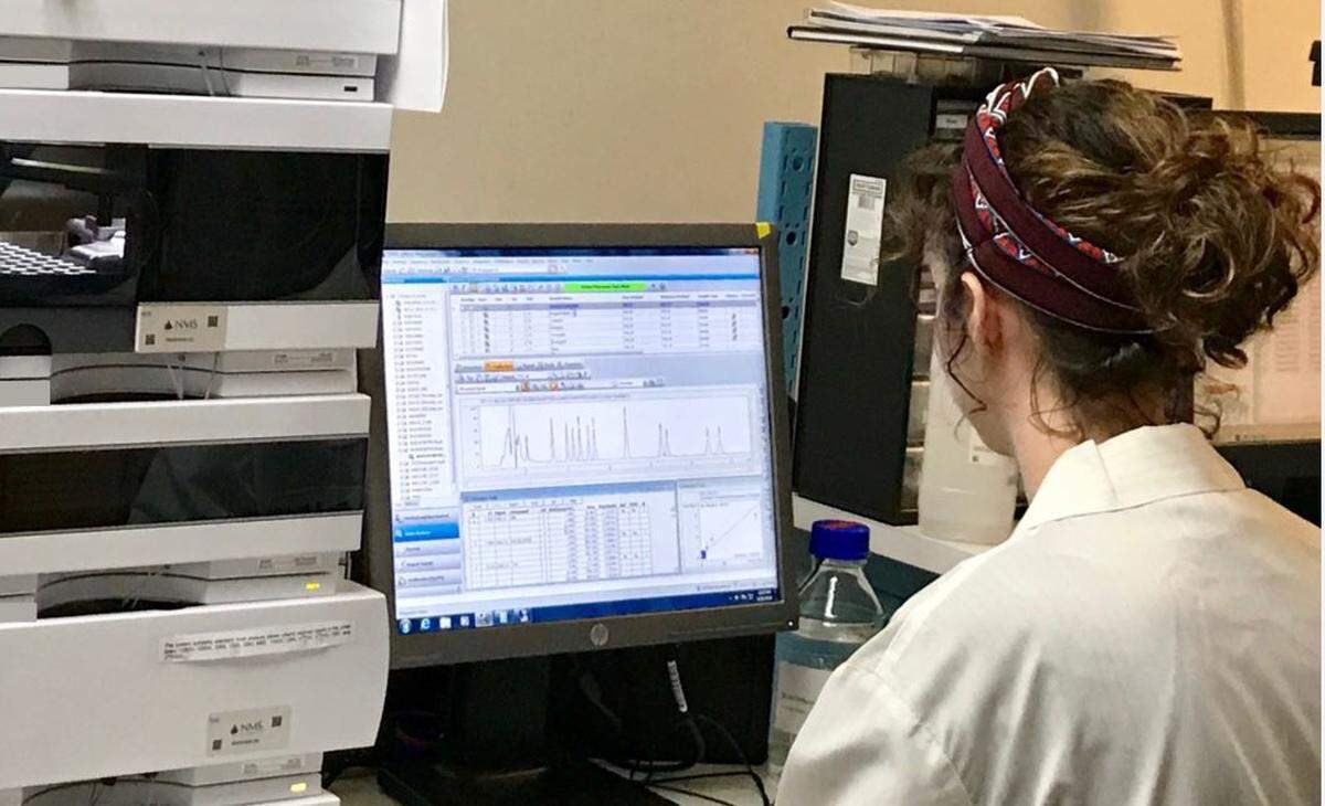 Lab station at NMS Labs Pennsylvania headquarters, where technicians are equipped and trained to do the type of THC testing required by new Texas law.