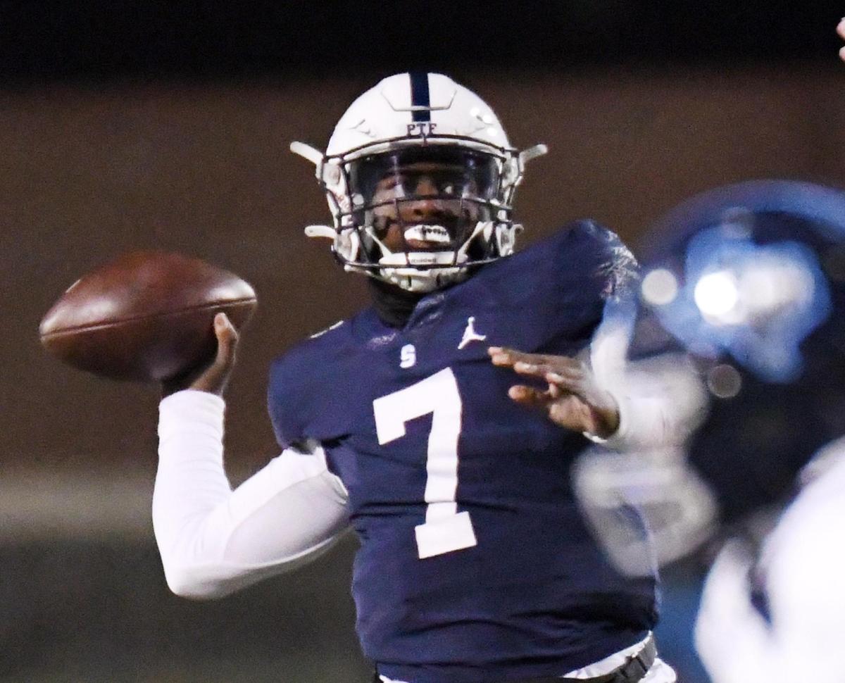 All Saints quarterback Jaylon Spriggs throws down the field for a 35 yard touchdown pass to take a 7-0 lead over Liberty Christian in the first quarter of Friday’s November 18, 2022 TAPS Division 2 Regional Semi-Final playoff football game at the Birdville Fine Arts Athletics Complex in North Richland Hills, Texas. Special/Bob Haynes