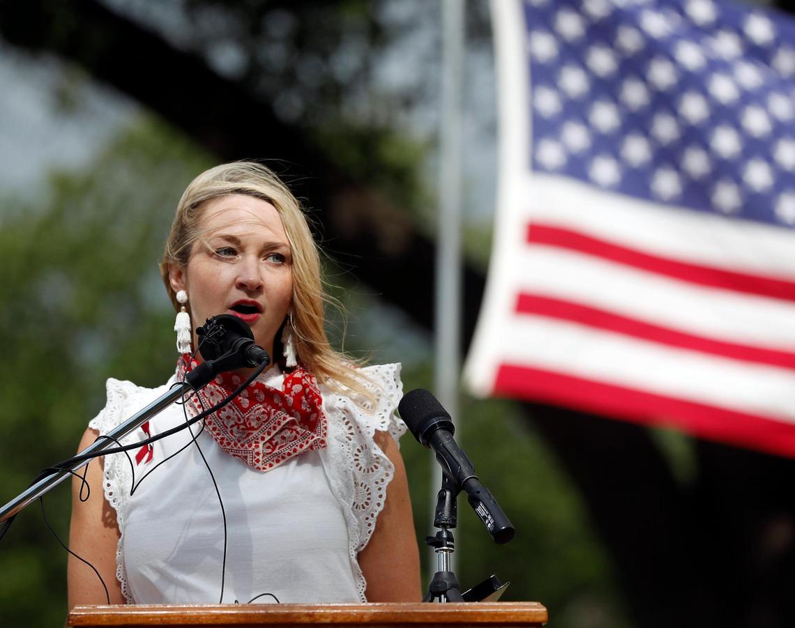 Fort Worth mayor Mattie Parker speaks during The 93rd Fort Worth Memorial Day Service at Mount Olivet Cemetery in Fort Worth, Texas, Monday, May 30, 2022. (Special to the Star-Telegram Bob Booth)