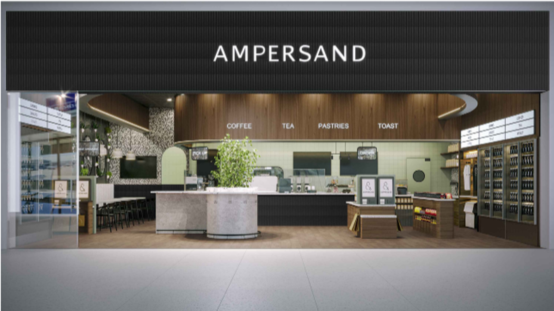 Rendering of what the Ampersand coffee shop inside DFW Airport Terminal C will look like. The design is an open, self-service concept that is easy for guests on-the-go.