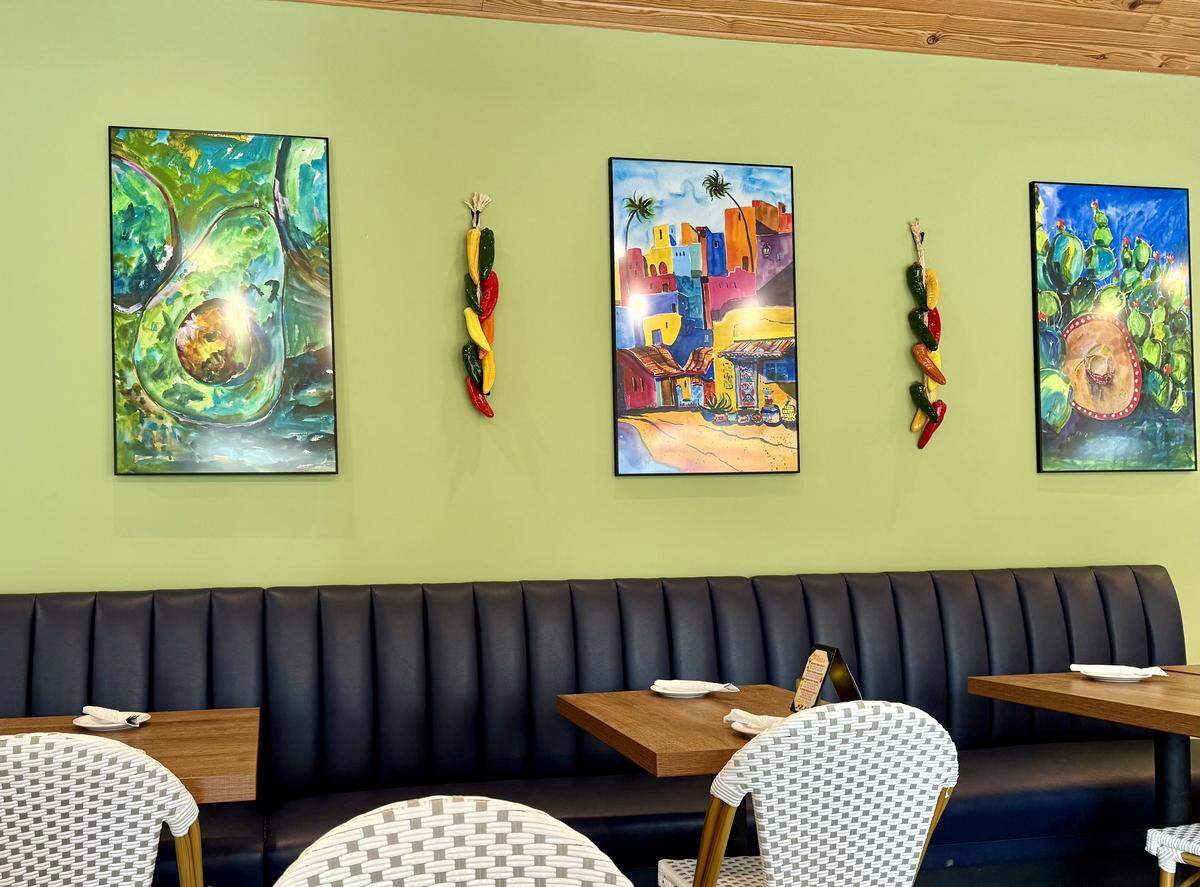 The colorful interior at Tacos & Avocados’ Carrollton, Texas, location, as seen Sept. 5, 2025.