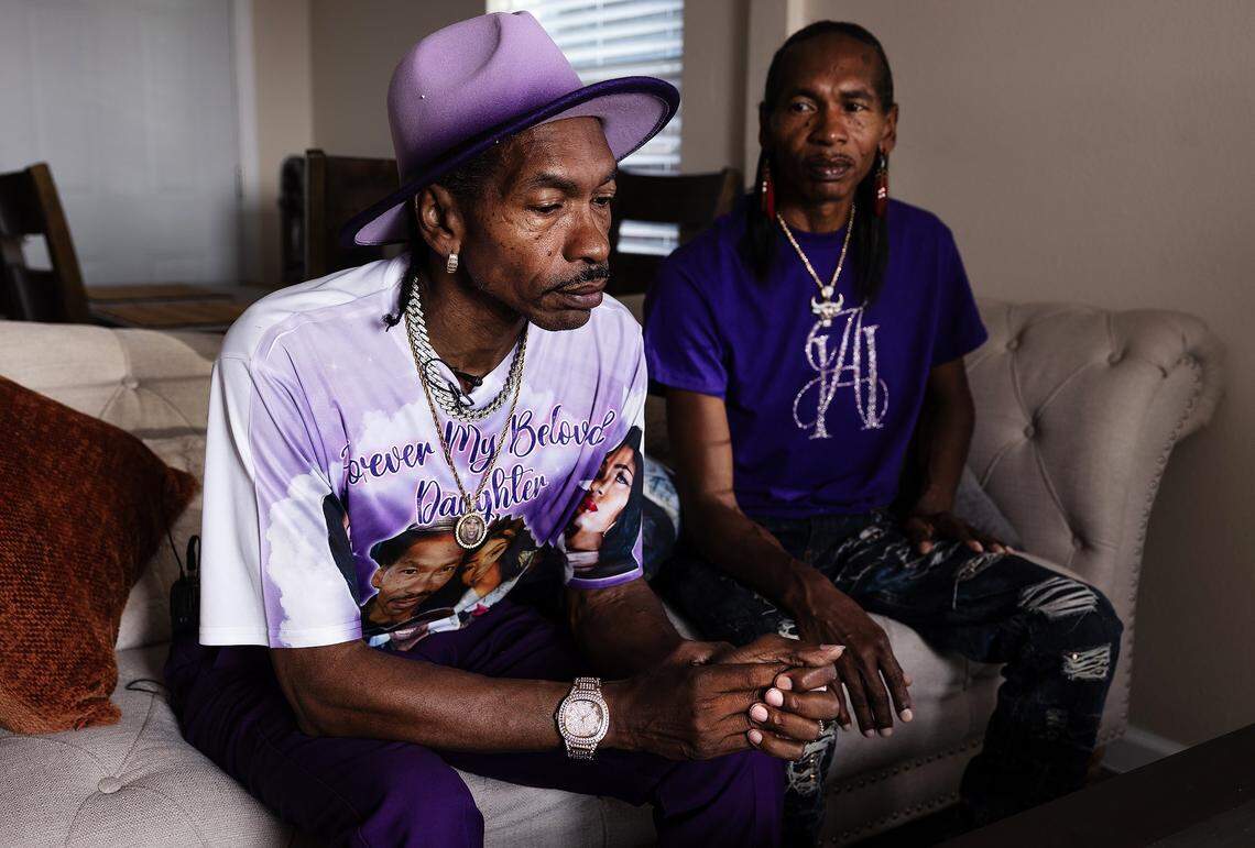 Antonio Harris, left, talks about the loss of his daughter Tonishea Harris with his brother, Anthony, on Wednesday, Nov. 19, 2025.