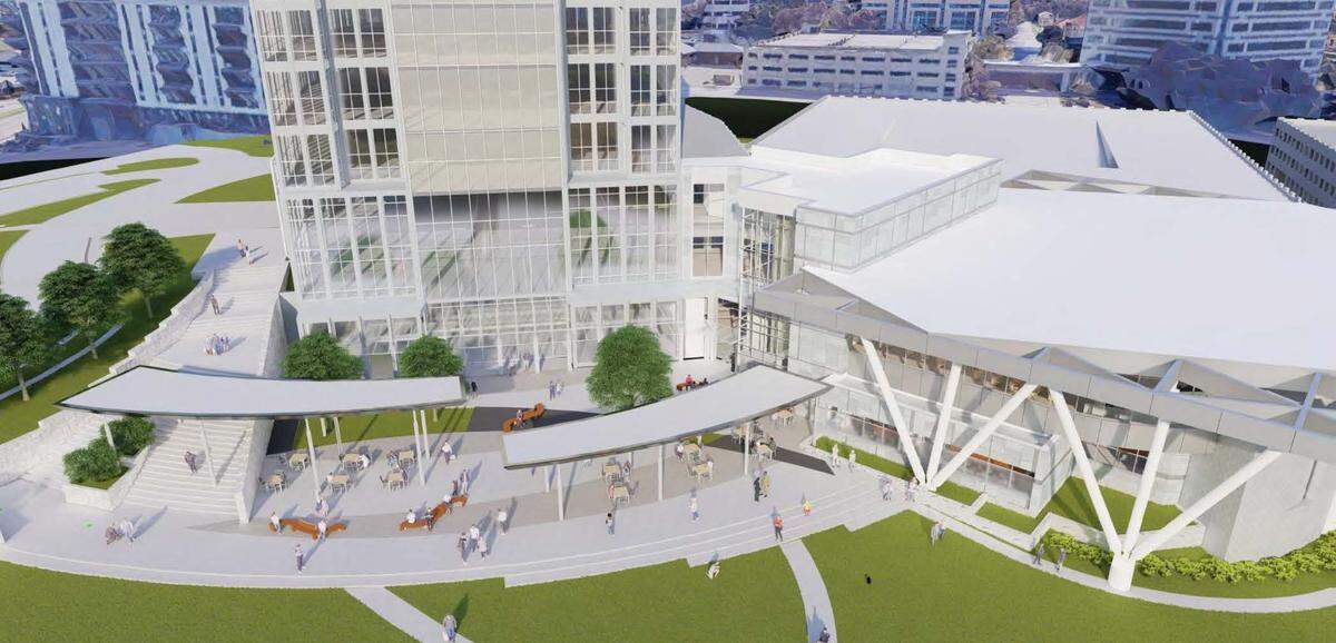 An overview look at some of the greenspace planned for Fort Worth's new city hall building. 
