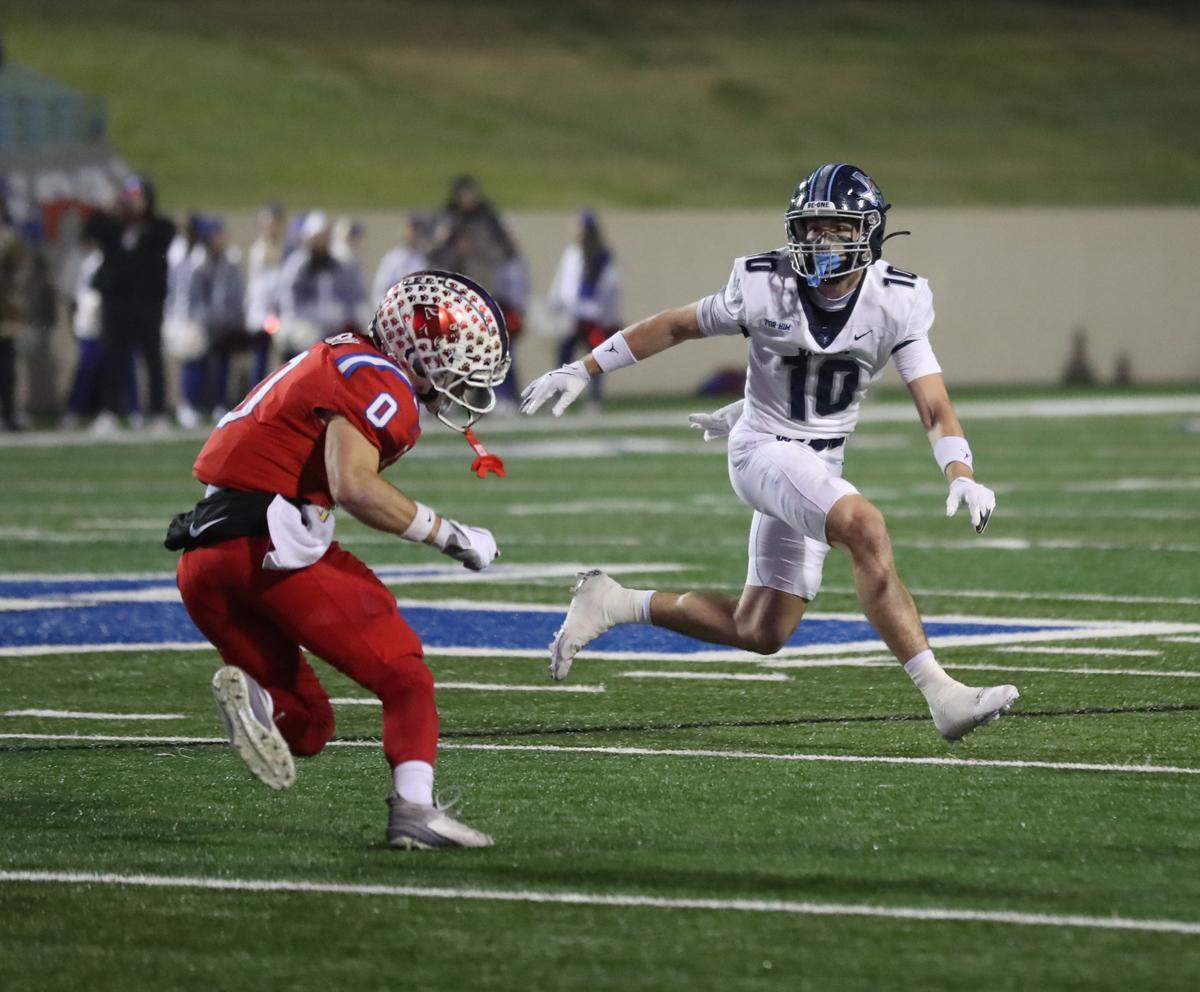 Liberty Christian’s Brady Janusek looks for a pass at Waco ISD Stadium in Waco, Texas, on Saturday, Dec. 7, 2024.