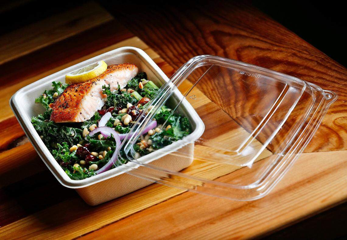 Kale salad and salmon at Lettuce Cook.