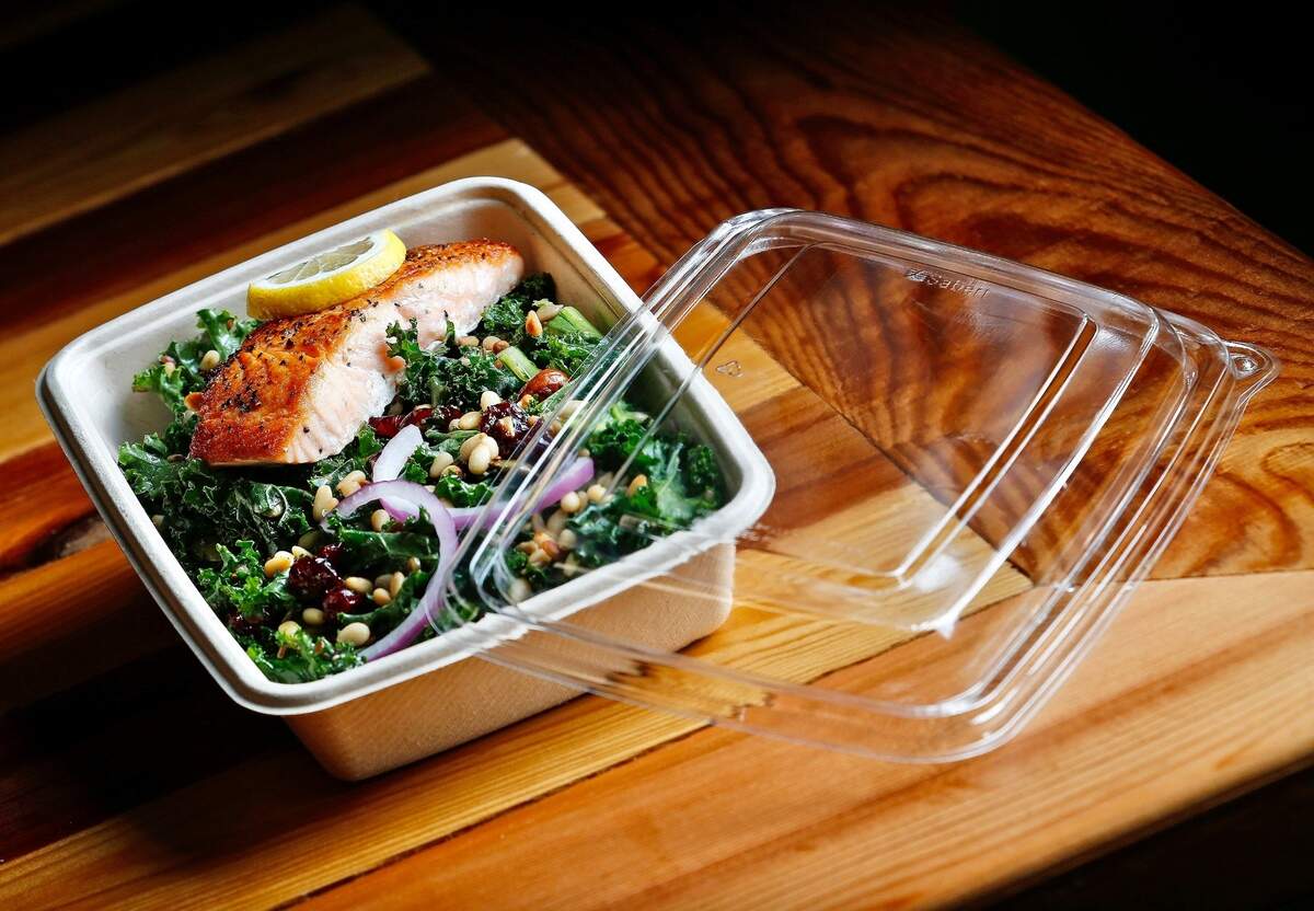 Kale salad and salmon at Lettuce Cook.