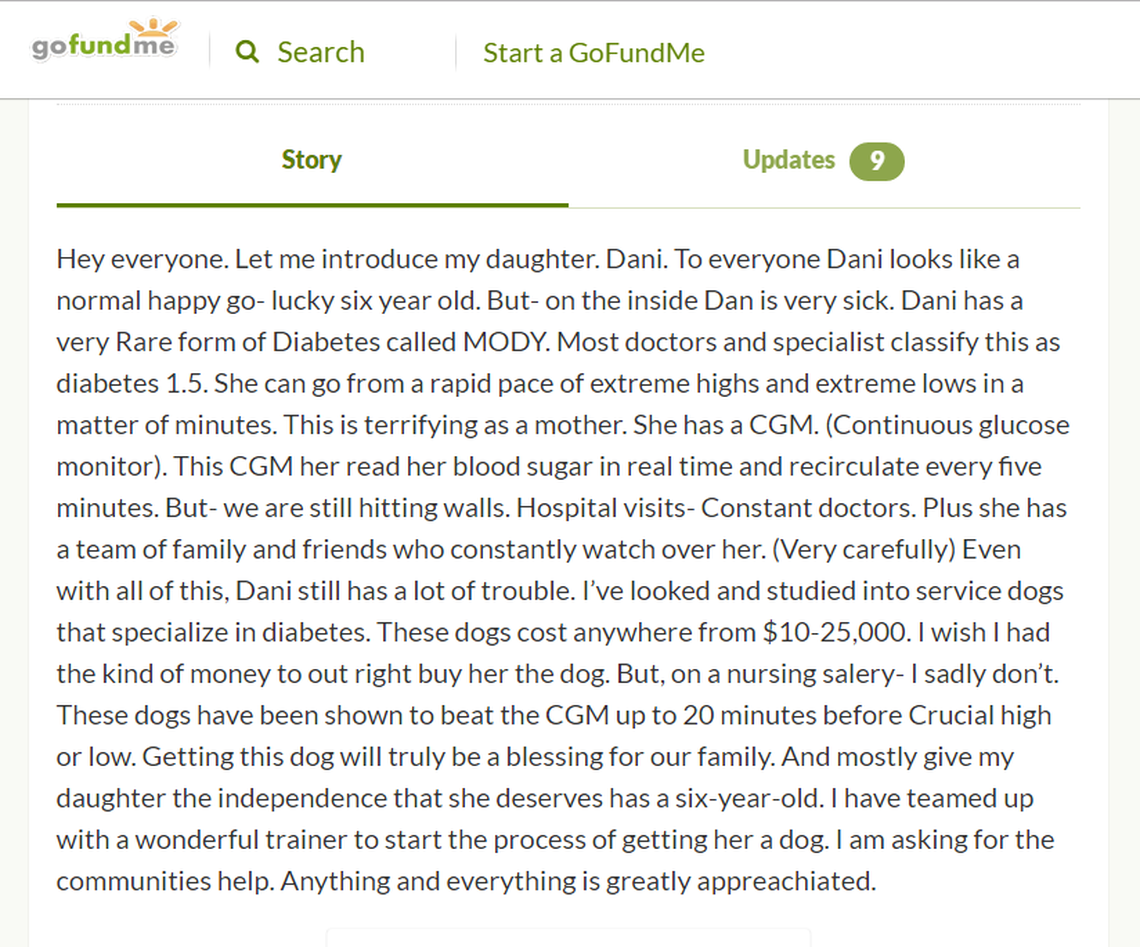 Ellen “Elle” Rupp-Jones started a GoFundMe page to raise money for a diabetic alert dog for her daughter.