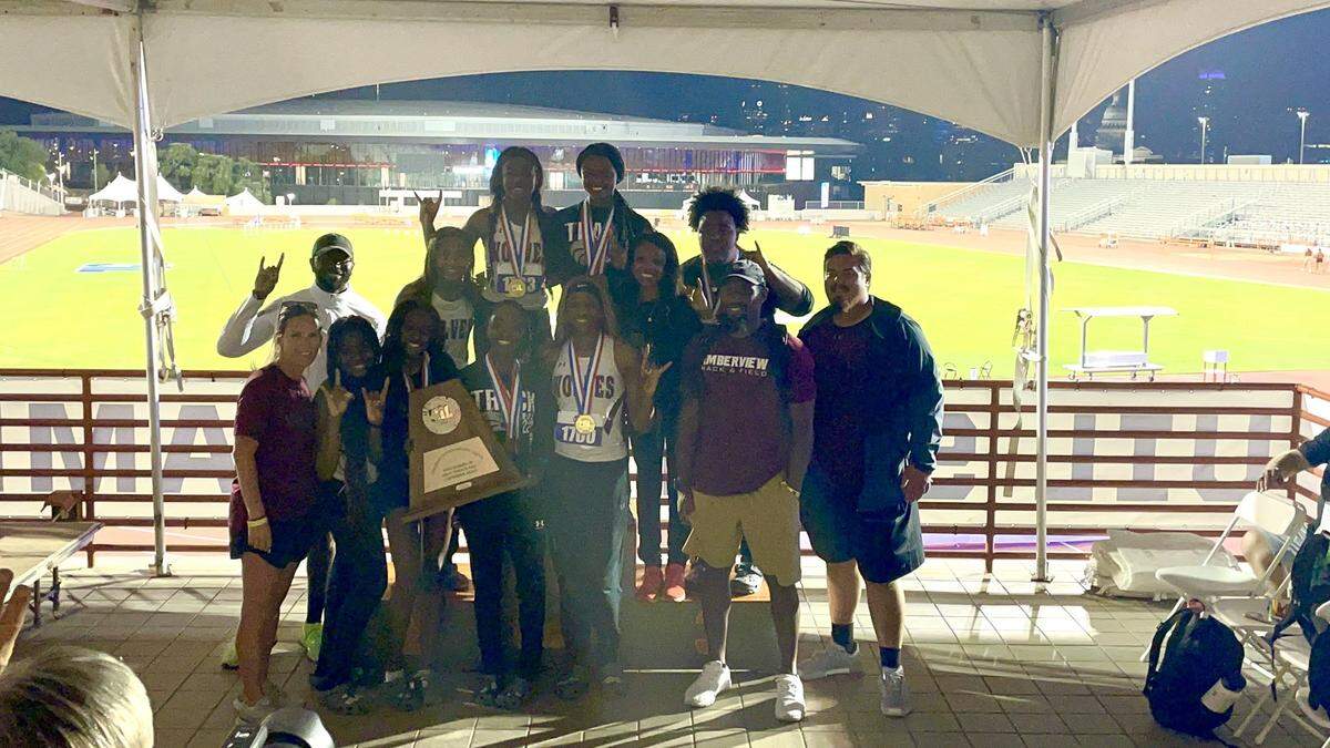 The Timberview girls track team won the second place trophy at the UIL Class 5A state meet in Austin on Friday May 13, 2022.