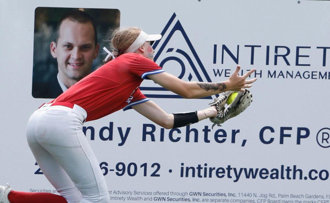 Grapevine center fielder Ashlyn Asaff (6) makes the grab at the fence to end the inning during game 2 of the UIL softball semifinal 5A D2 playoffs at The Rabbit Hole in Forney, Texas, Saturday, May 24, 2025.