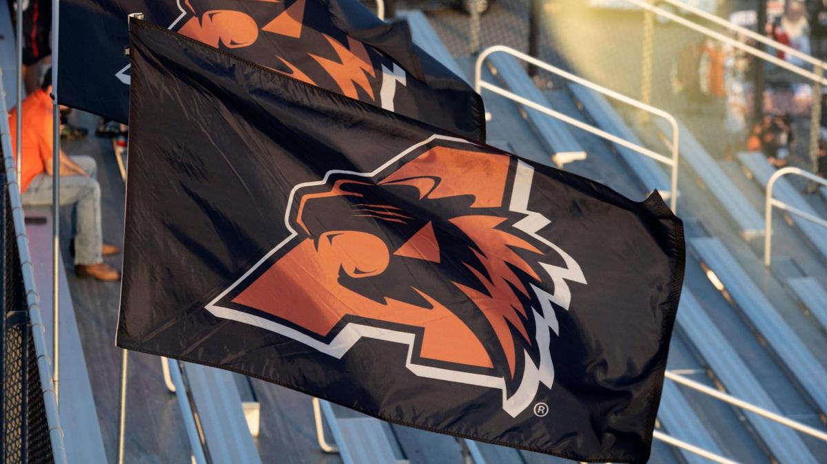Aledo flags wave ahead of their game against South Hills at Aledo High School on Friday, Oct. 7, 2022, in Aledo, Texas.