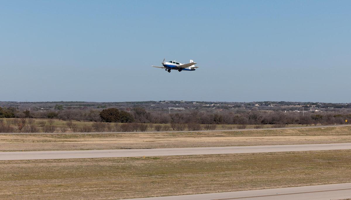 A plane takes off at Granbury Regional Airport in February. Traffic has increased since the city opened a new runway.