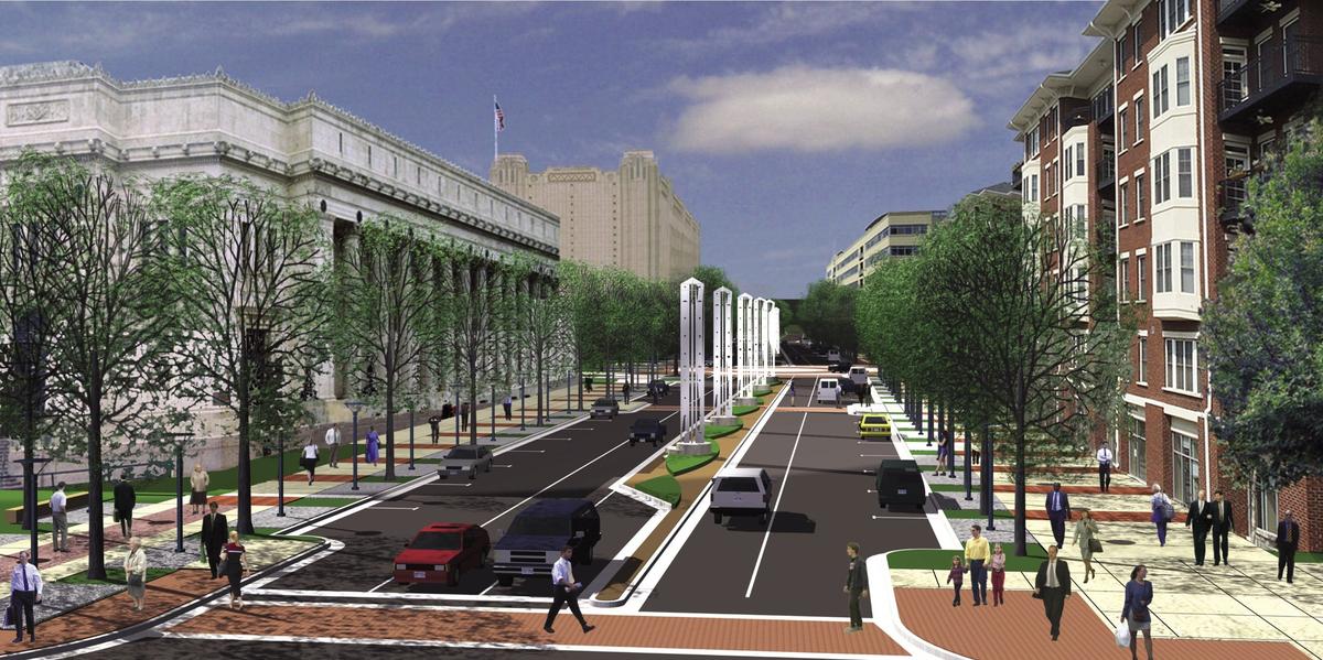 A consulting firm’s 2002 rendering of the proposed Lancaster street remodel. Fort Worth officials hoped the avenue, recently freed of the I-30 overpass, would become “a grand boulevard that’s a signature destination in Fort Worth,” in the words of then assistant city manager Charles Boswell.