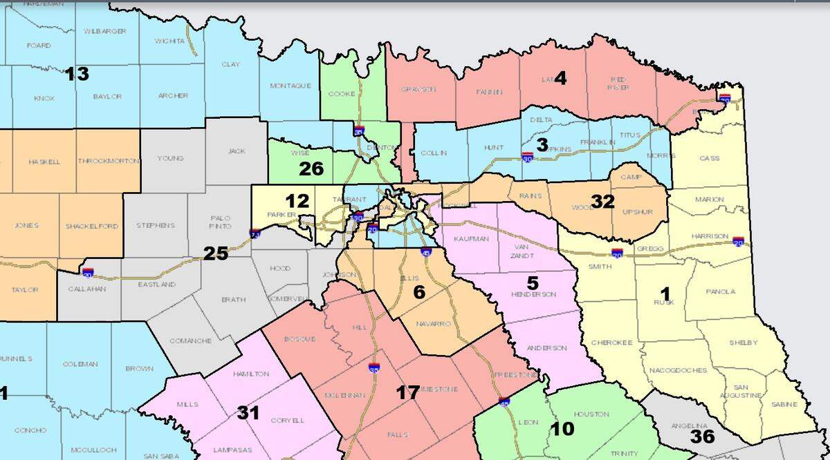 Texas’ redrawn 32nd Congressional District would stretch from Dallas County deep into East Texas.