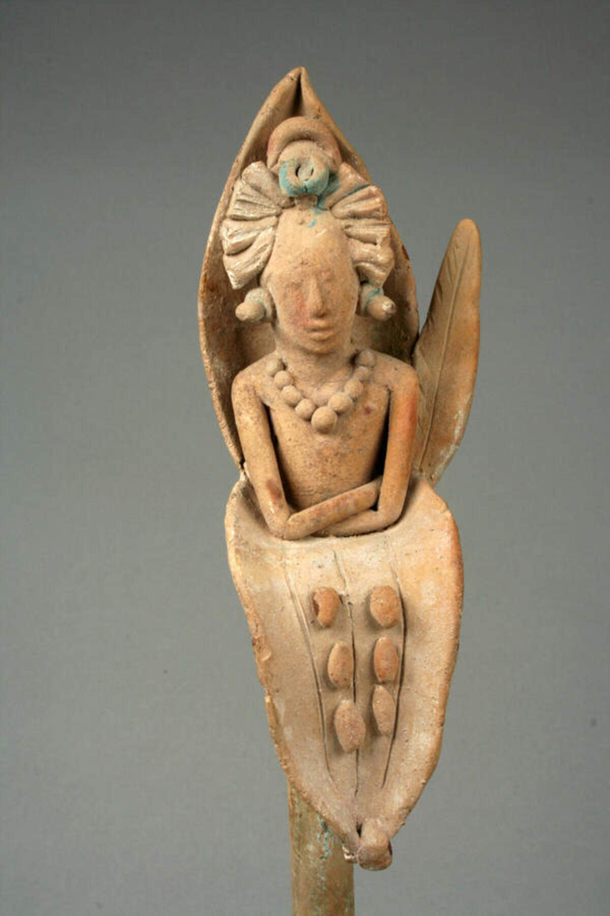 “Whistle with the Maize God Emerging from a Flower Maya,” on display at the Kimbell Art Museum exhibition.