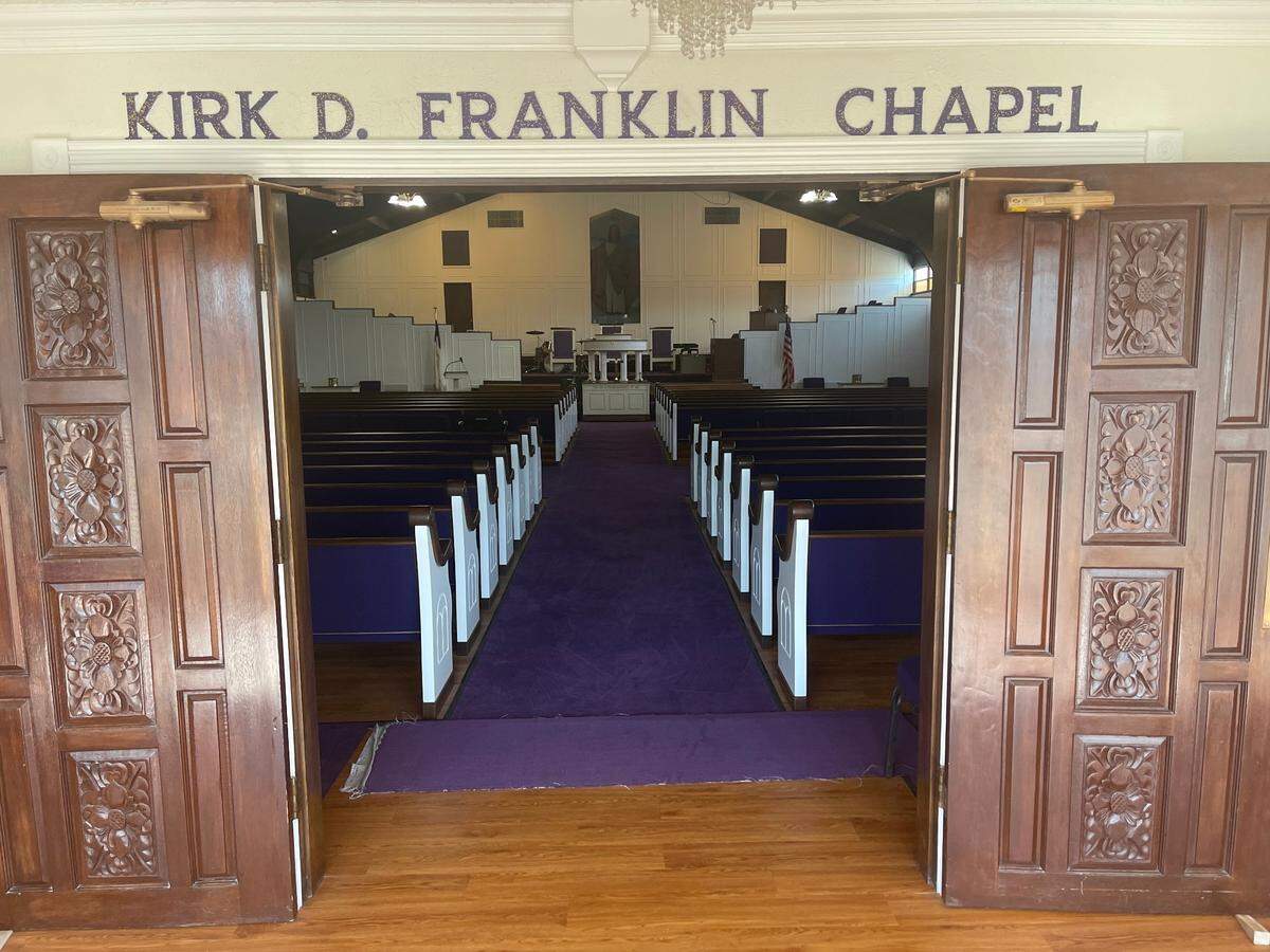 The sanctuary at New Mount Rose Missionary Baptist Church is named after gospel star Kirk Franklin.