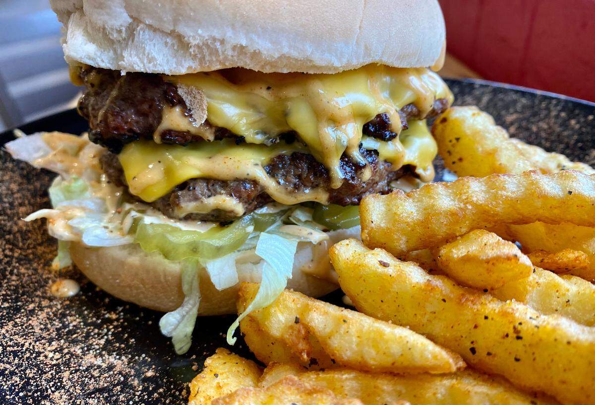 A Big BnB double cheeseburger at Burger N Beyond in Fort Worth.