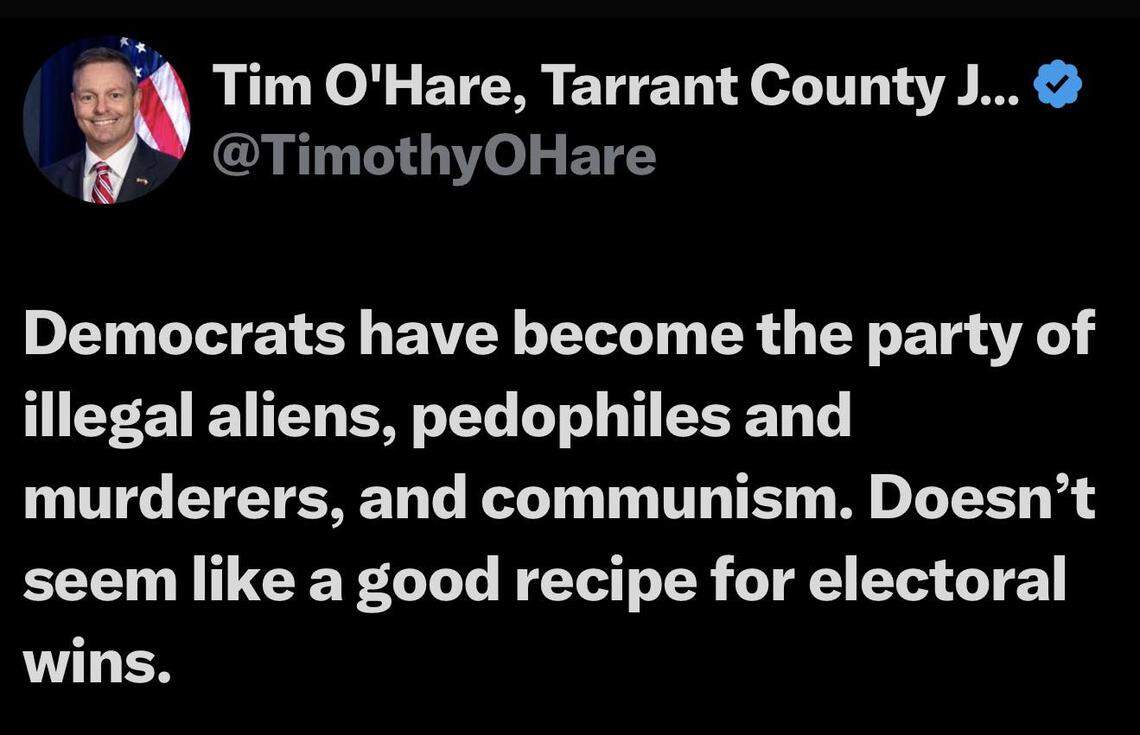 County Judge Tim O’Hare’s post on his X.com campaign acccount May 21, 2025.