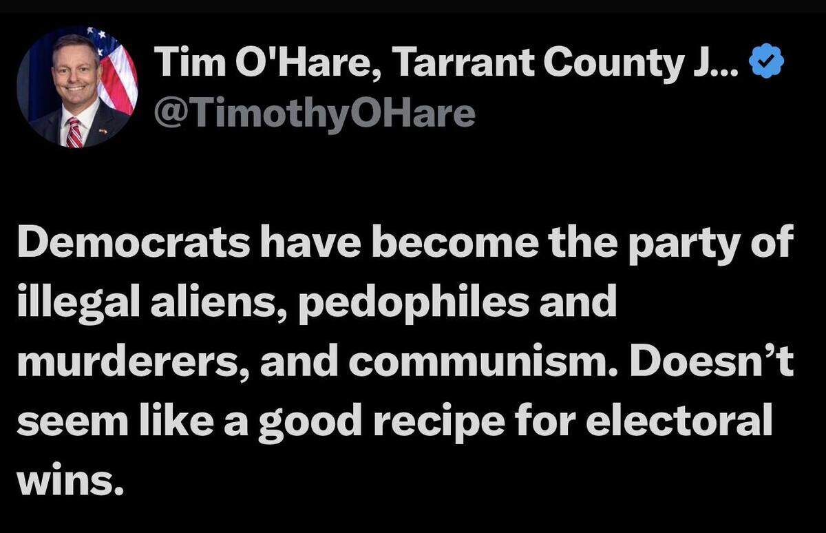 County Judge Tim O’Hare’s post on his X.com campaign acccount May 21, 2025.