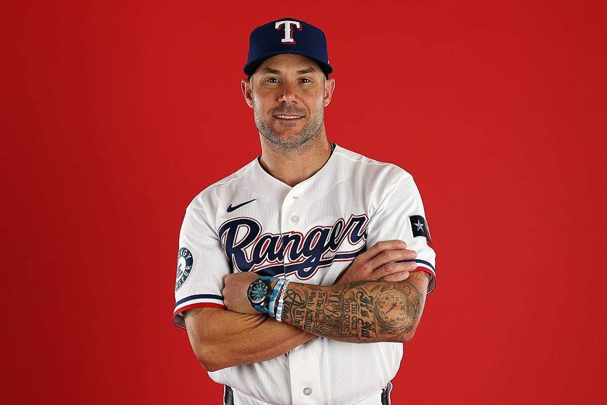 SURPRISE, ARIZONA - FEBRUARY 17: (ALTERNATE CROP) Manager Skip Schumaker #55 of the Texas Rangers poses for a portrait during photo day at Surprise Stadium on February 17, 2026 in Surprise, Arizona. (Photo by Stacy Revere/Getty Images)