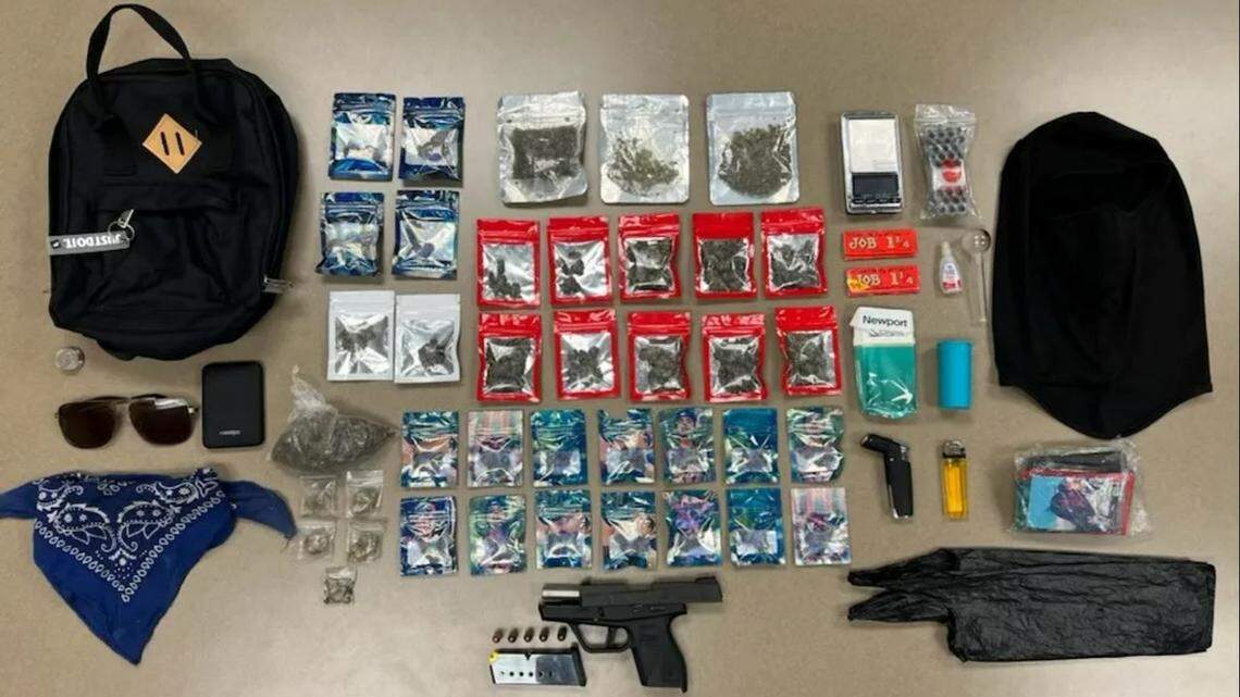 A backpack containing marijuana and drug paraphernalia was seized from a murder suspect after his arrest, according to Dallas police.