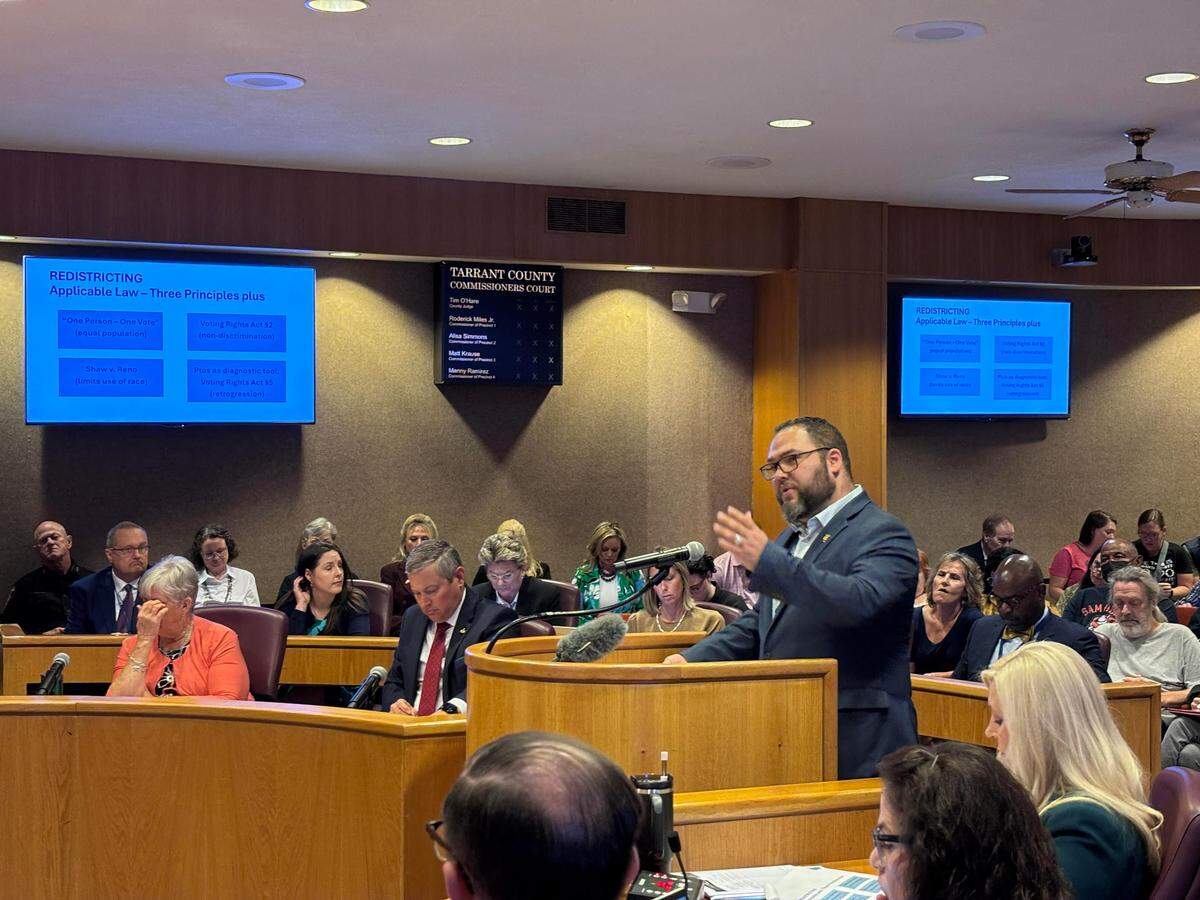 Gabe Rivas, who is on Precinct 2 Commissioner Alisa Simmons’s staff, gave a presentation to the commissioners court on May 20, 2025 on the redistricting laws and the findings from the 2021 redistricting process.