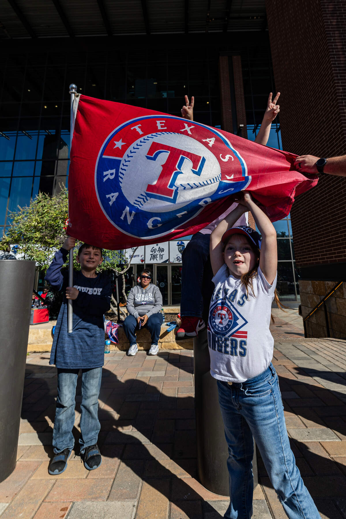 Rangers fans gather to celebrate the Texas Rangers World Series championship for the World Series Parade in front of Globe Life Field in Arlington on Friday, Nov. 3, 2023.