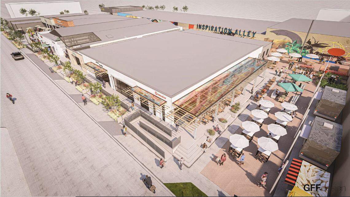 Artist renderings of The Foundry District redevelopment along Carroll Street and White Settlement Road.