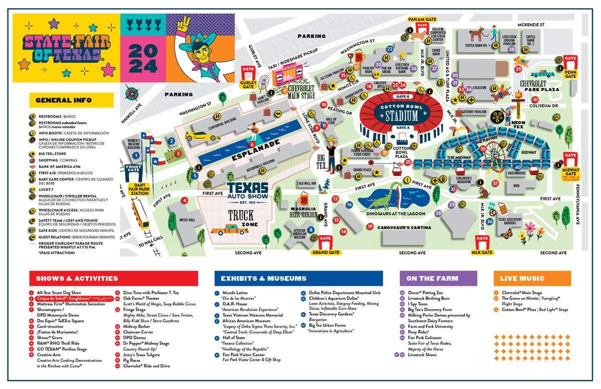 A map of the fairground at the State Fair of Texas.