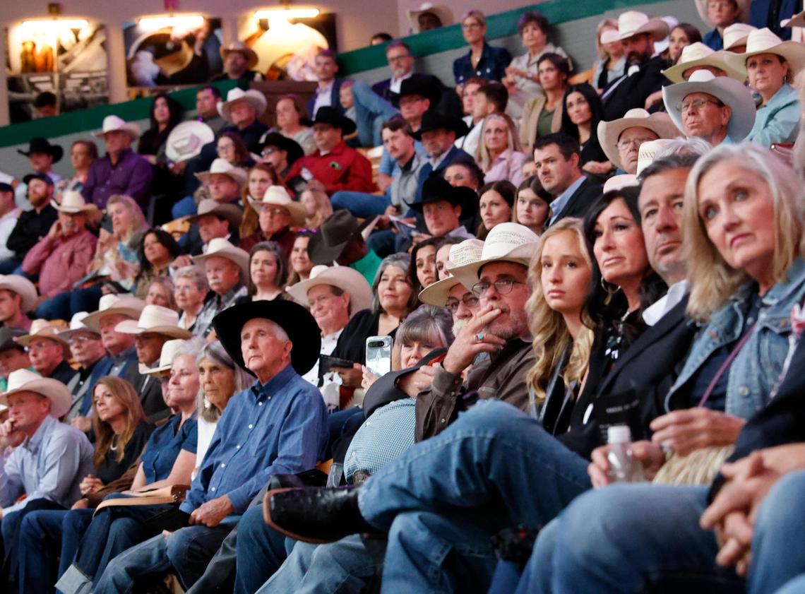 The floor and east side of the arena were packed during a memorial service for world champion calf roper Roy Dale Cooper at Cowtown Coliseum in Fort Worth on Monday.