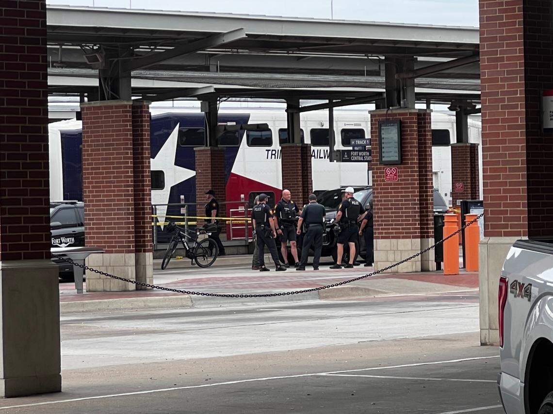 Fort Worth police investigate a shooting on a TRE train at the Fort Worth Central Station downtown at 1001 Jones St. on Thursday morning, July 3.