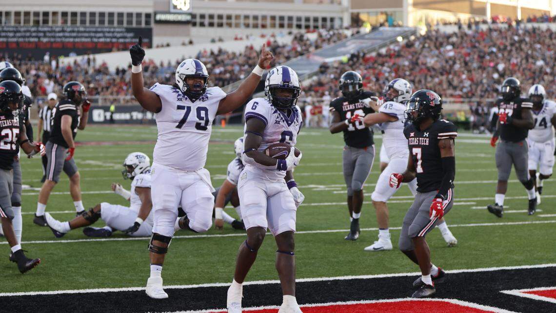 TCU RB Zach Evans reached the 100-yard rushing mark against Texas Tech on Saturday night in Lubbock.