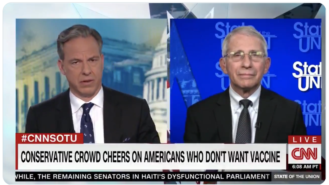 Dr. Anthony Fauci speaks with CNN’s Jake Tapper.