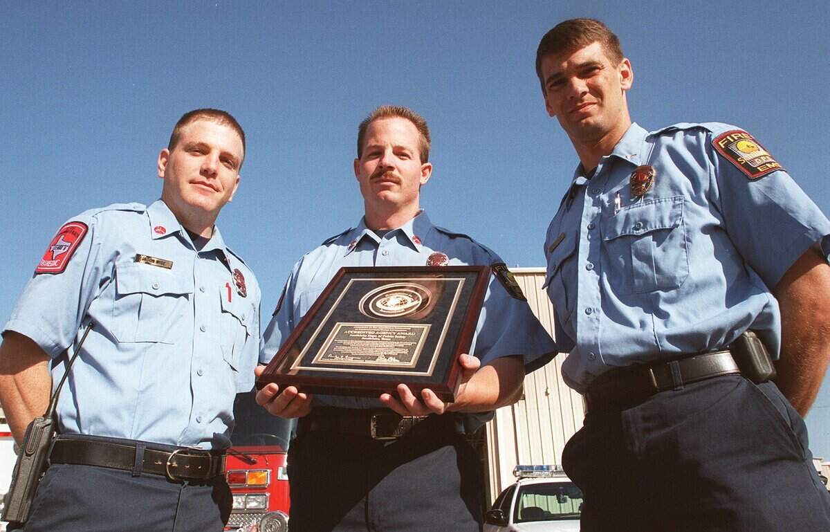 Nov. 15, 1999: Jason Wise, left, Michael Starr and Kevin Hornick of the Southlake Fire Department, which is the only one in Texas with accreditation from the International Association of Fire Chiefs.