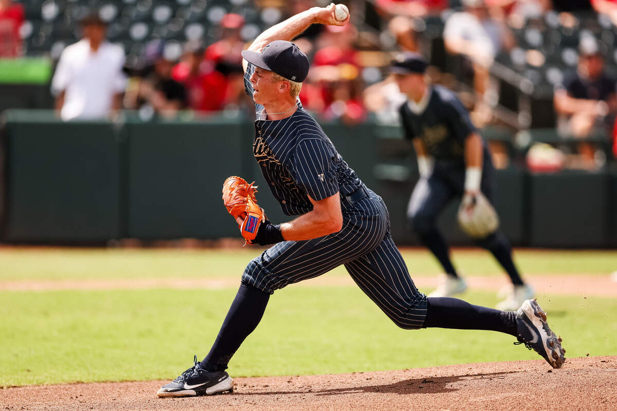 Keller pitcher Cole Koeninger delivers a pitch against Austin Lake Travis in the UIL Class 6A Division I baseball state championship game on Saturday, June 6, 2026, at Dell Diamond in Round Rock, Texas.