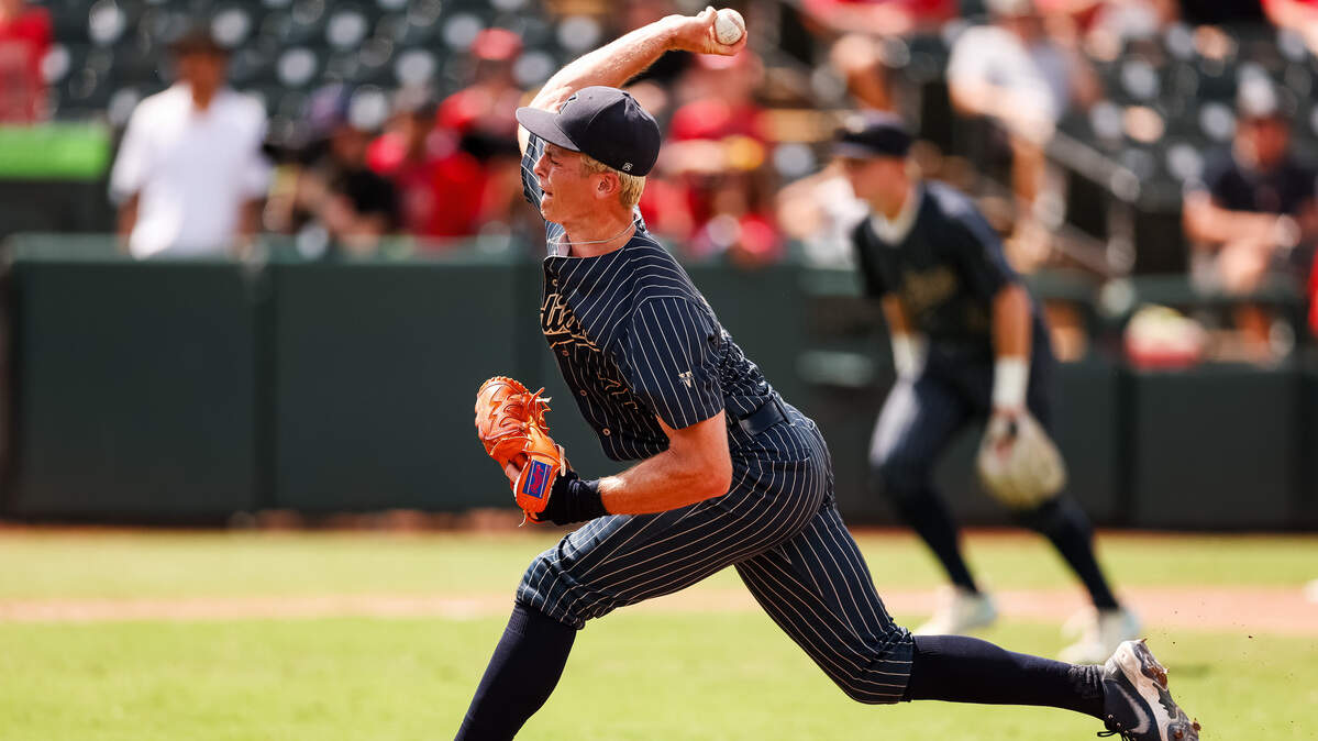 Keller pitcher Cole Koeninger delivers a pitch against Austin Lake Travis in the UIL Class 6A Division I baseball state championship game on Saturday, June 6, 2026, at Dell Diamond in Round Rock, Texas.