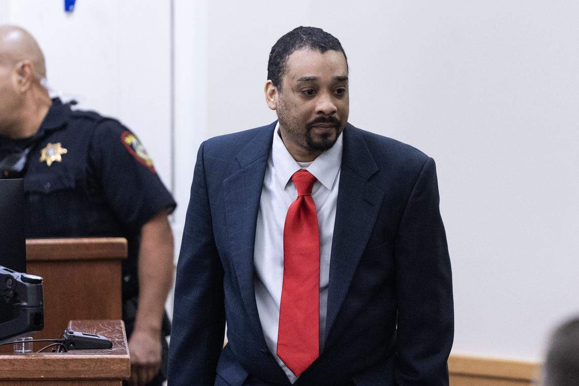 Leland Williams enters the courtroom for his punishment trial at the 371st District Court on Tuesday, Dec. 9, 2025. Williams pleaded guilty to aggravated assault of a peace officer from a November 2023 incident where Williams shot Tarrant County Sheriff's Office Deputy Brent Brown at a credit union in Fort Worth while Brown was working off-duty.