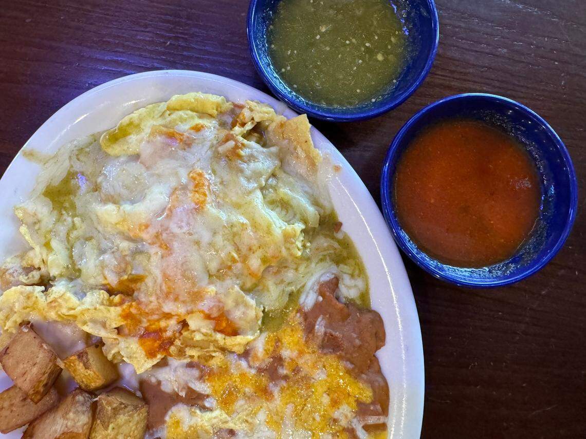 Chilaquiles con huevos at Los Girasoles in Sansom Park,