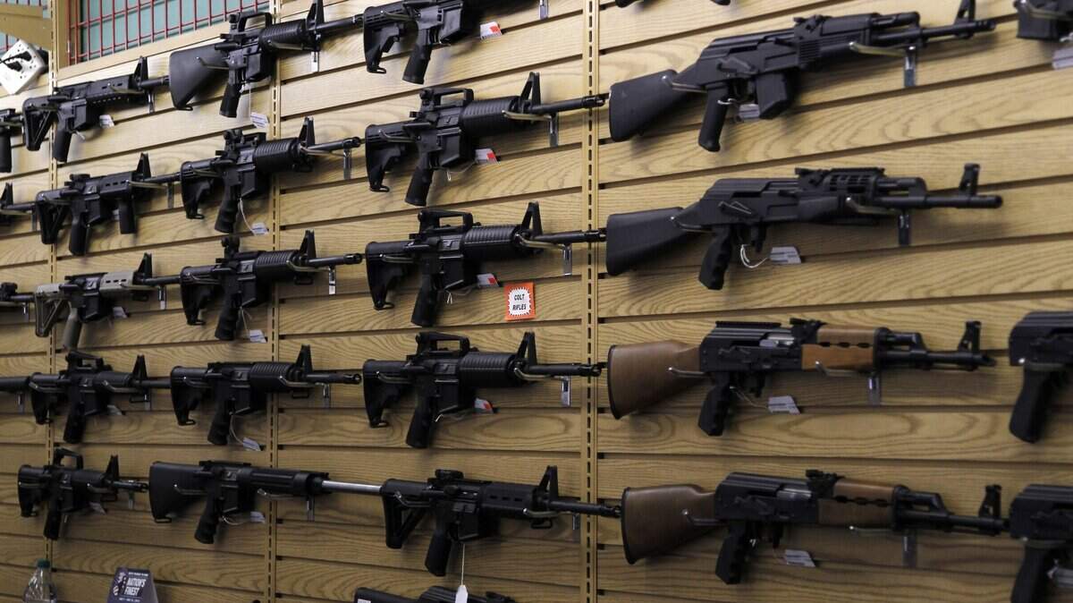 A variety of variations of the AR-15 gun are on sale in this file photo.